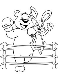 Ours et lapin sur un ring de boxe