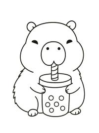 Capybara boit du th&eacute; aux perles