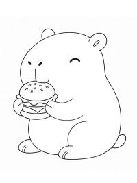 Capibara mange un cheeseburger