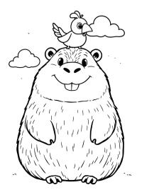 Capibara avec un oiseau sur sa tête