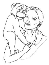 Chimpanzé sur l'épaule d'une femme
