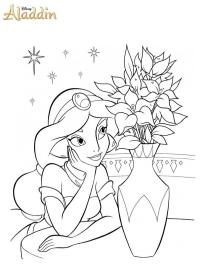 Jasmine regarde un vase de fleurs