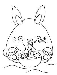 Le lapin Kawaii mange des nouilles