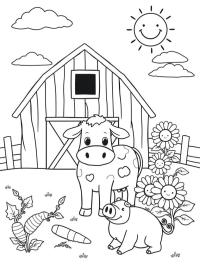 Vache et cochon à la ferme