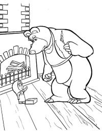 Masha et l'ours allument la cheminée