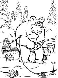 Masha et l'ours pêchent