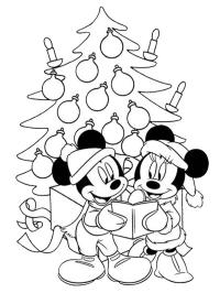 Minnie et Mickey devant l'arbre de Noël