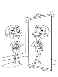 Mr Bean se regarde dans le miroir