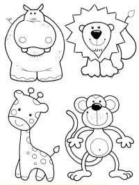 Hippopotame, lion, girafe et singe