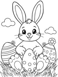 Lapin de Pâques parmi les œufs de Pâques