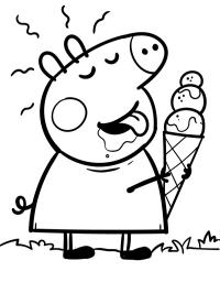 Peppa Pig lèche un cornet de glace