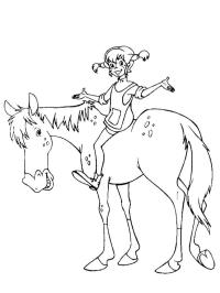 Pippi s'assoit sur le cheval