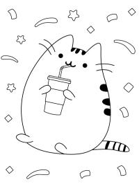 Pusheen boit un milkshake