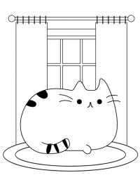 Pusheen est allongé à la fenêtre