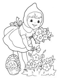 Le petit chaperon rouge cueille des fleurs