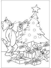 Tom et Jerry près du sapin de Noël