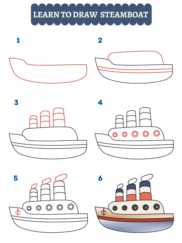 Comment dessiner un bateau à vapeur