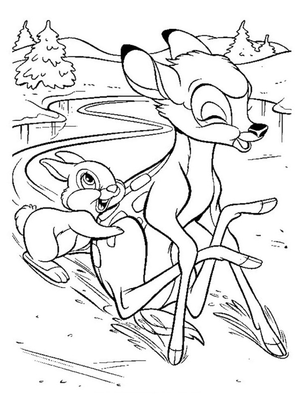 Panpan et Bambi sur la glace Coloriage Panpan et Bambi sur la glace Coloriage