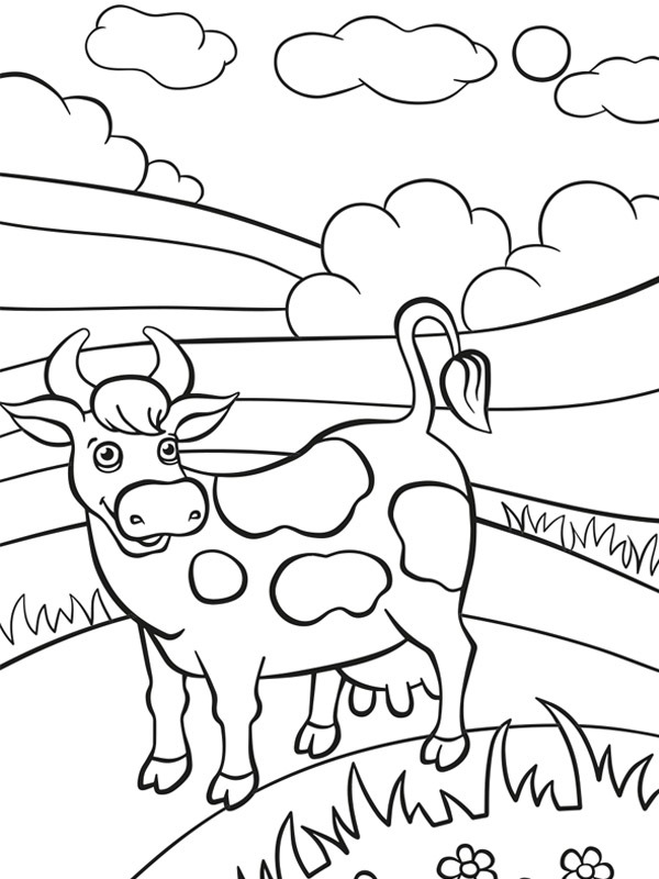 vache dans le paysage Coloriage