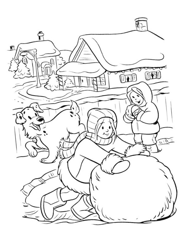 Rouler une boule de neige Coloriage Rouler une boule de neige Coloriage
