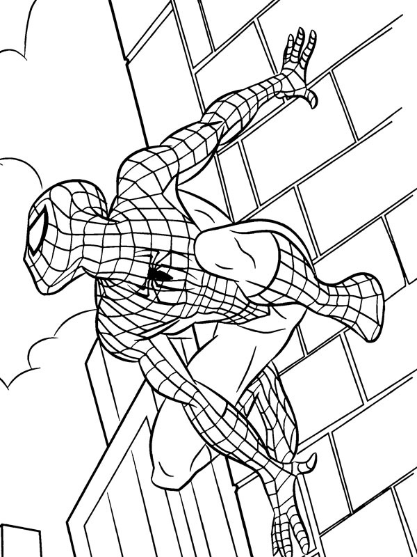 Spider Man grimpe sur un bâtiment Coloriage Spider Man grimpe sur un bâtiment Coloriage