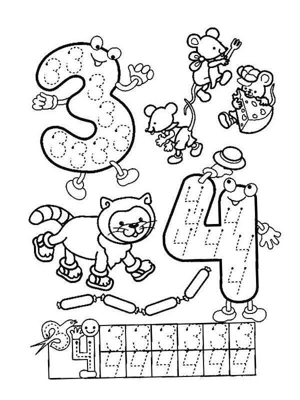 apprendre à écrire 3 et 4 Coloriage apprendre à écrire 3 et 4 Coloriage