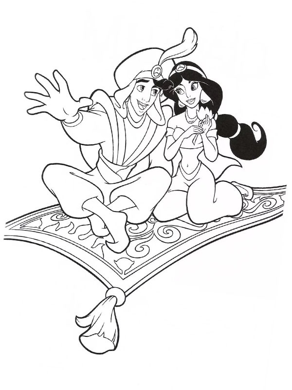 Aladdin et Jasmine sur le tapis Coloriage Aladdin et Jasmine sur le tapis Coloriage