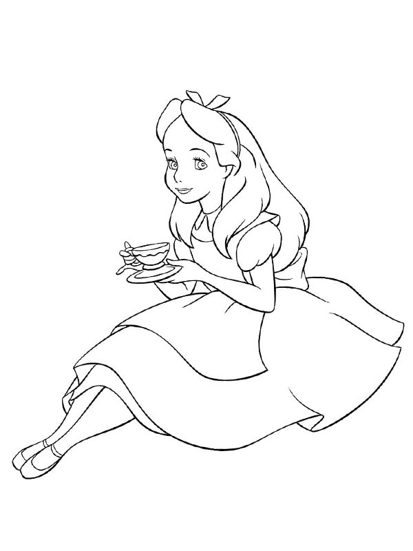 Alice boit du thé Coloriage Alice boit du thé Coloriage