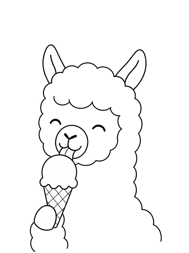 Alpaga mange une glace Coloriage Alpaga mange une glace Coloriage