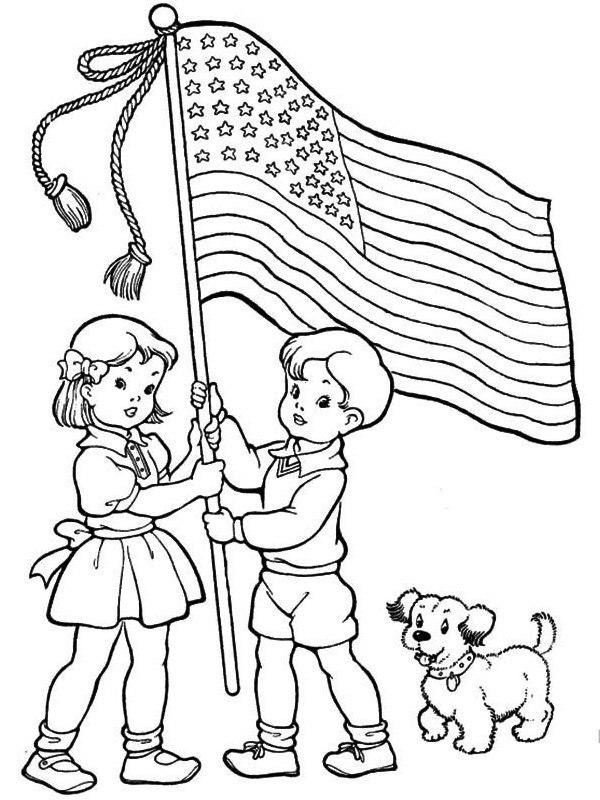 enfants tiennent le drapeau américain Coloriage enfants tiennent le drapeau américain Coloriage