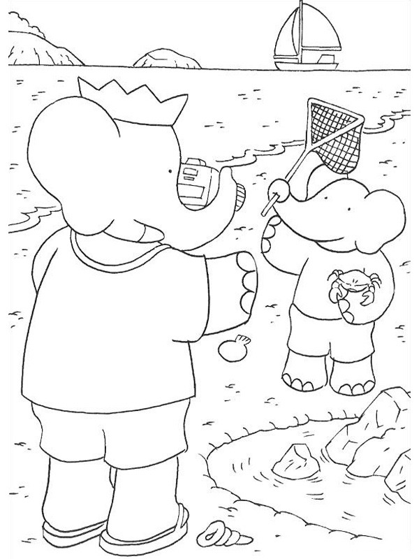 babar joue avec pom Coloriage babar joue avec pom Coloriage