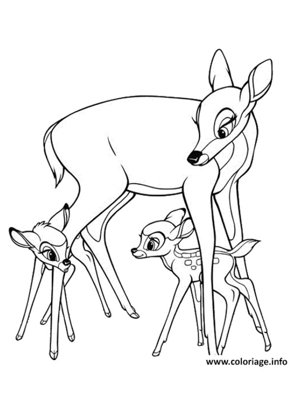 Bambi avec sa mère et Féline Coloriage Bambi avec sa mère et Féline Coloriage