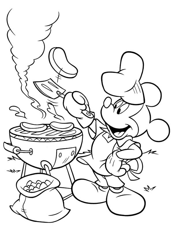 Barbecue avec Mickey Mouse Coloriage