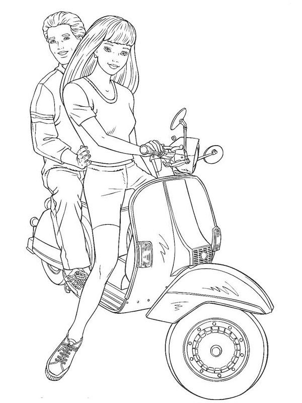 barbie et ken sur le scooter Coloriage