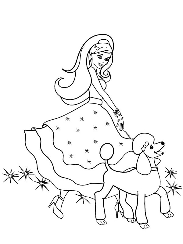 Barbie avec un caniche Coloriage Barbie avec un caniche Coloriage