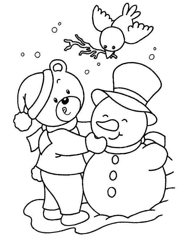 Ours fait un bonhomme de neige Coloriage Ours fait un bonhomme de neige Coloriage