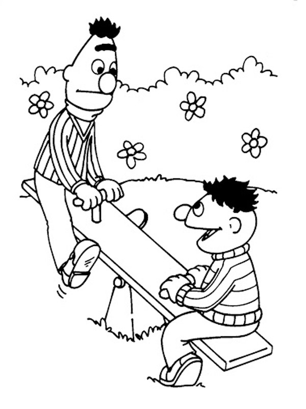 Bart et Ernest à la balançoire Coloriage