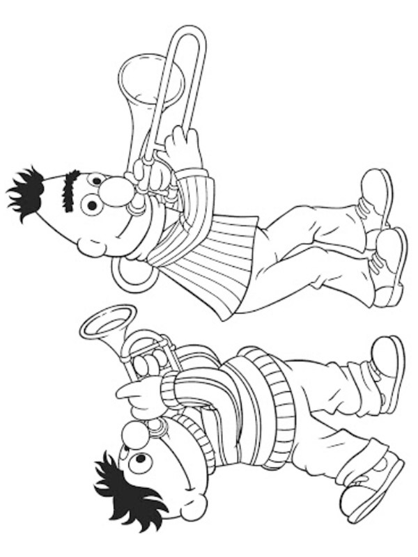Bart et Ernest jouent à la trompette Coloriage