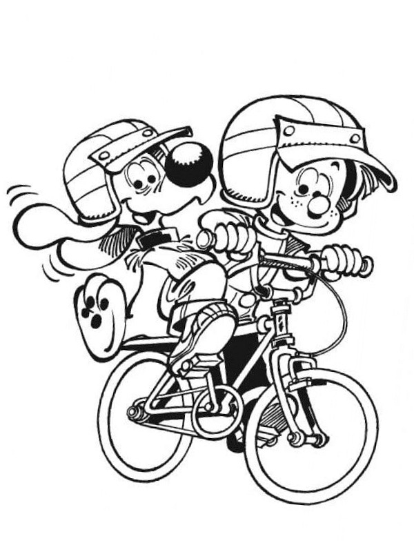 Boule et Bill sur le vélo Coloriage