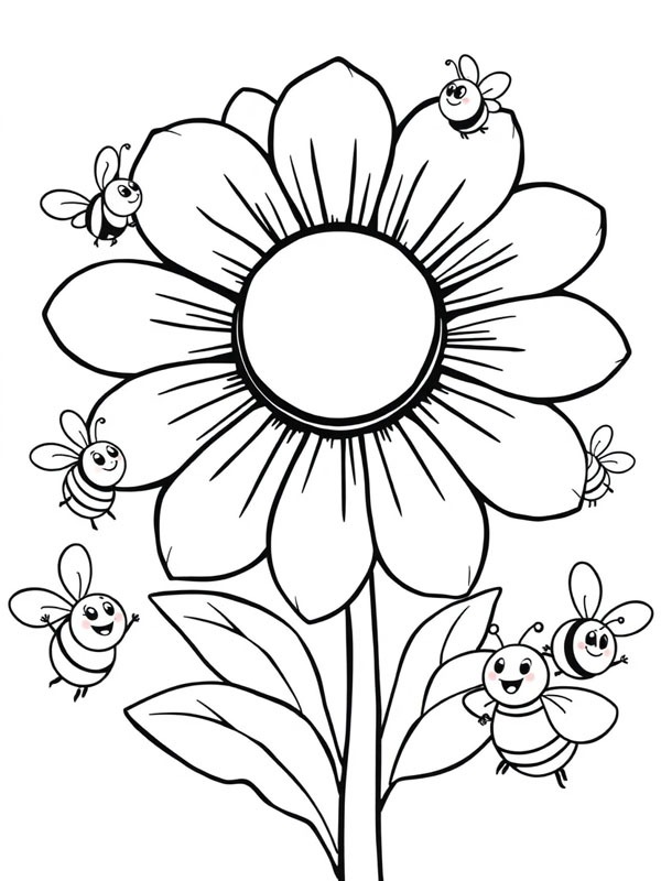 Fleurs et abeilles Coloriage Fleurs et abeilles Coloriage