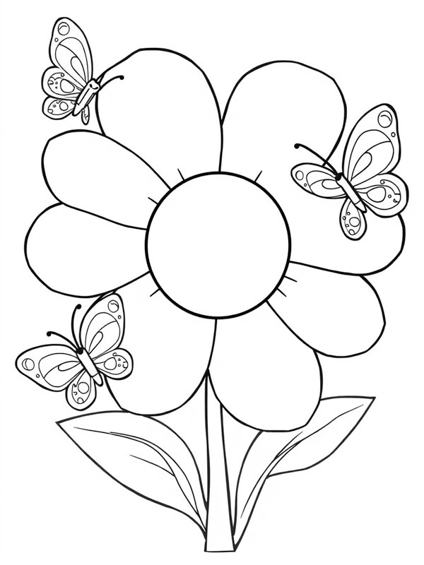 Fleur avec des papillons Coloriage Fleur avec des papillons Coloriage