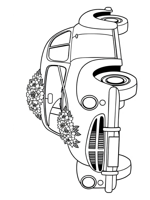 Fleurs sur la voiture de mariage Coloriage Fleurs sur la voiture de mariage Coloriage
