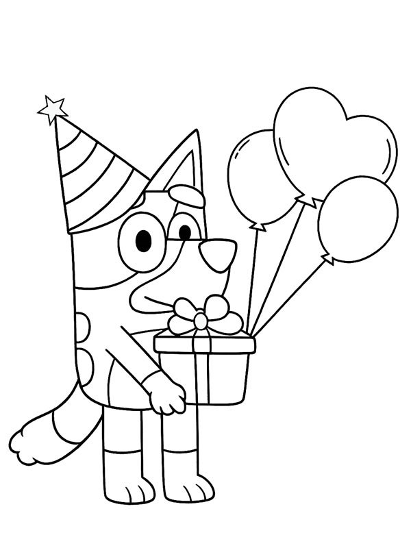 Bluey avec un cadeau Coloriage