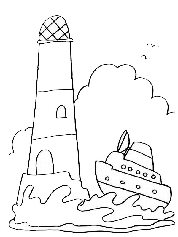 Bateau à proximité d'un phare Coloriage