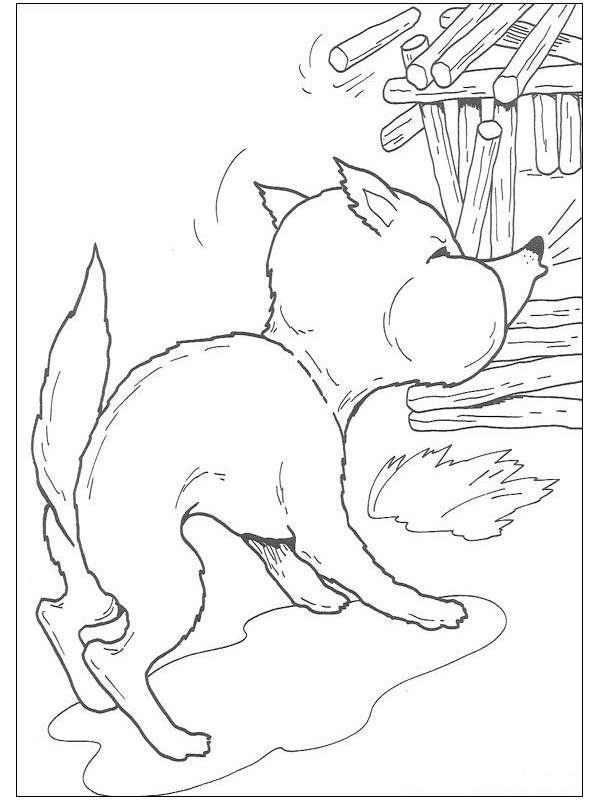 Le grand mechant loup détruit une maison Coloriage Le grand mechant loup détruit une maison Coloriage