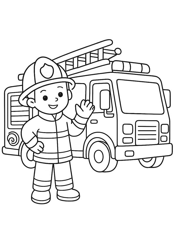 Pompier et camion de pompiers Coloriage Pompier et camion de pompiers Coloriage