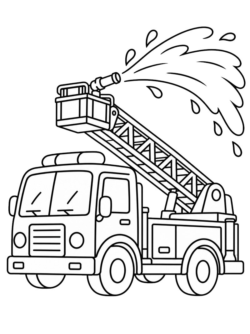 Camion de pompiers projette de l'eau Coloriage Camion de pompiers projette de l'eau Coloriage