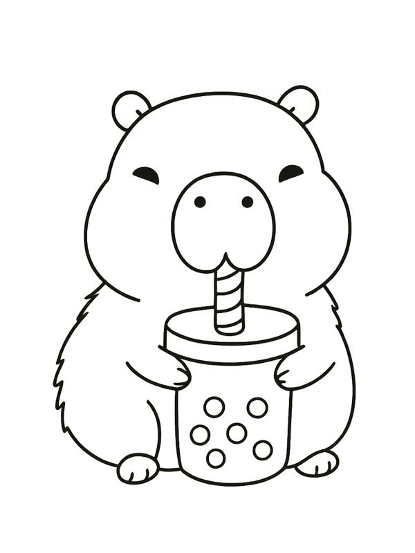 Capybara boit du thé aux perles Coloriage Capybara boit du thé aux perles Coloriage