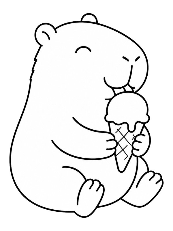 Capybara mange une glace Coloriage