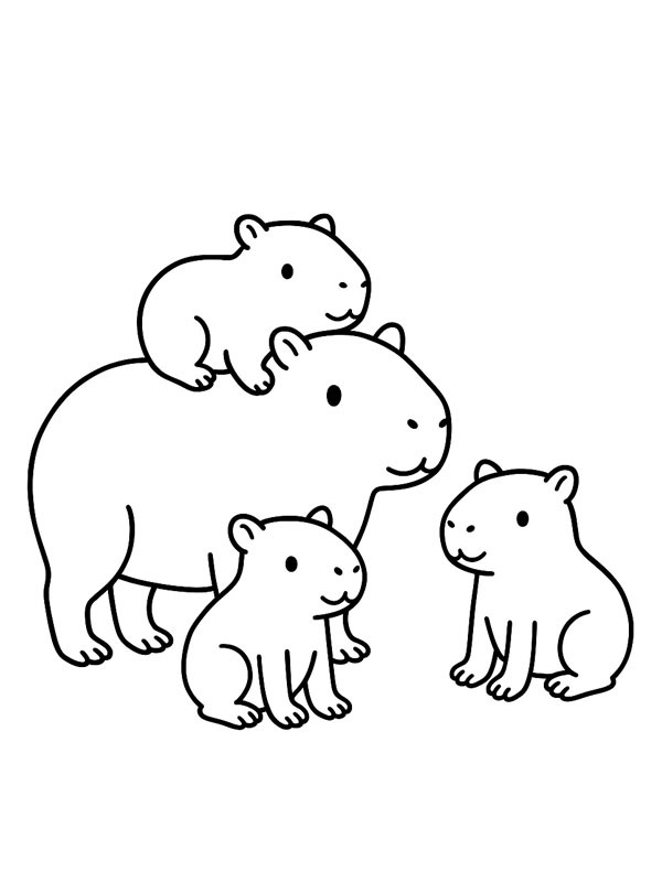 Famille des capybaras Coloriage Famille des capybaras Coloriage